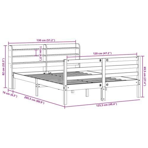 Okvir za krevet s uzglavljem 120 x 200 cm od masivne borovine - Prirodna 120 x 200 cm Cijena