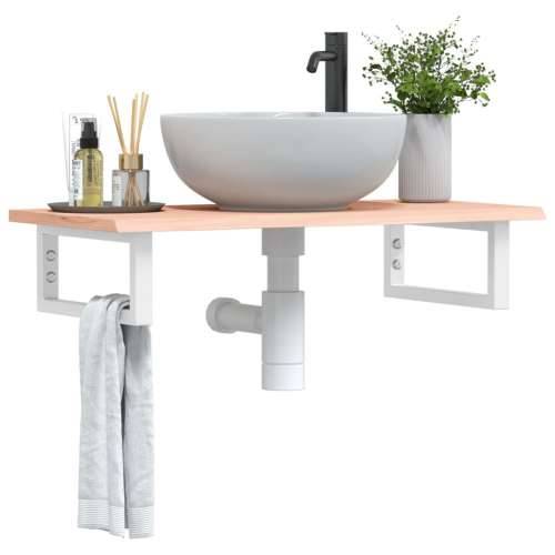 Zidna polica za Lavabo - Umivaonik od čelika i masivne hrastovine  - Smeđa i bijela 80 x 40 x 2 cm 1 Pravokutno Cijena