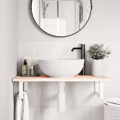 Zidna polica za Lavabo - Umivaonik od čelika i masivne hrastovine  - Smeđa i bijela 80 x 40 x 2 cm 1 Pravokutno Cijena