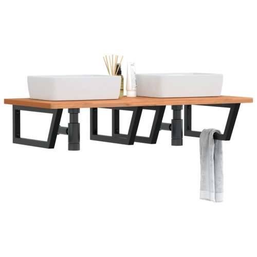 Zidna polica za Lavabo - Umivaonik od čelika i masivne bukovine - Crna 115 x 55 x 2.5 cm 1 Trapez Cijena