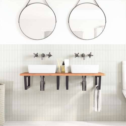 Zidna polica za Lavabo - Umivaonik od čelika i masivne bukovine - Crna 115 x 55 x 2.5 cm 1 Trapez Cijena