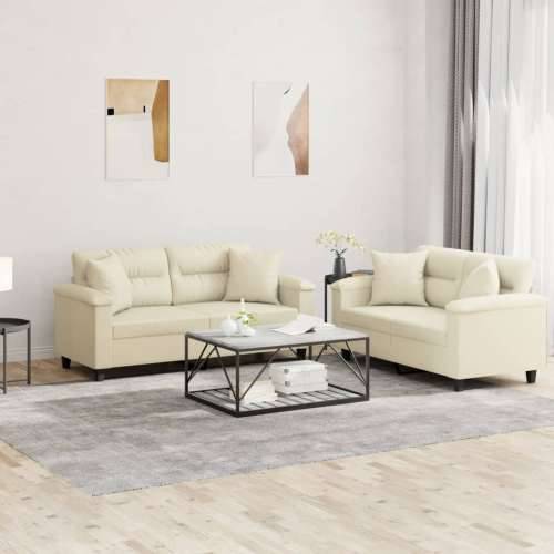 2-dijelni set sofa s jastucima krem od umjetne kože - Krema s jastučićima Cijena