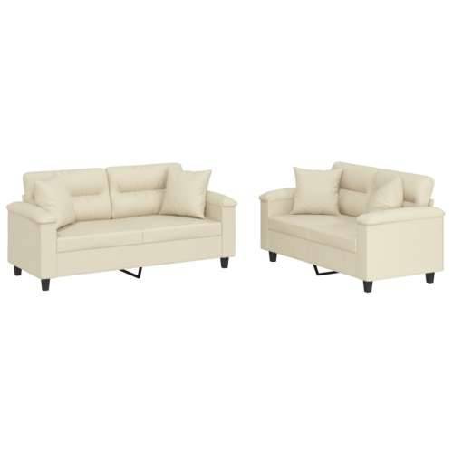 2-dijelni set sofa s jastucima krem od umjetne kože - Krema s jastučićima Cijena