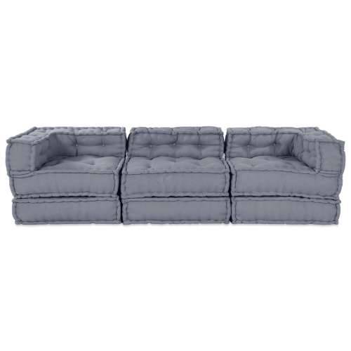 Modularni Sofe Pouffe za 3 Osobe Konvertibilni Sivi Tekstil Cijena