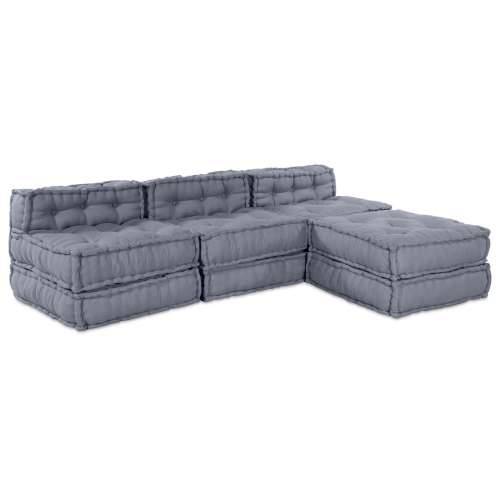 Modularni Pouf Sofa za 4 Osobe Konvertibilna Siva Tkanina Cijena