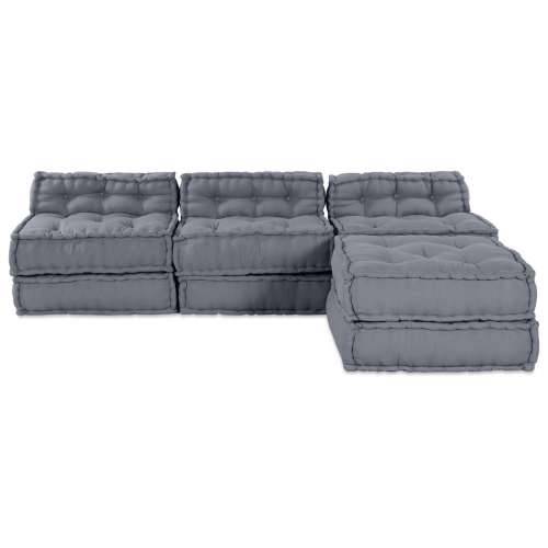 Modularni Pouf Sofa za 4 Osobe Konvertibilna Siva Tkanina Cijena