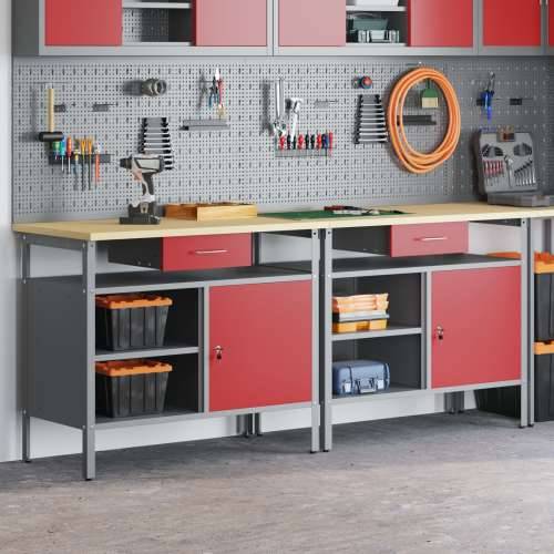 Set radne klupe od 2 dijela, crvena, čelik Cijena