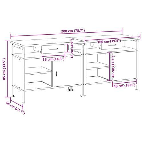 Set radne klupe od 2 dijela, crvena, čelik Cijena