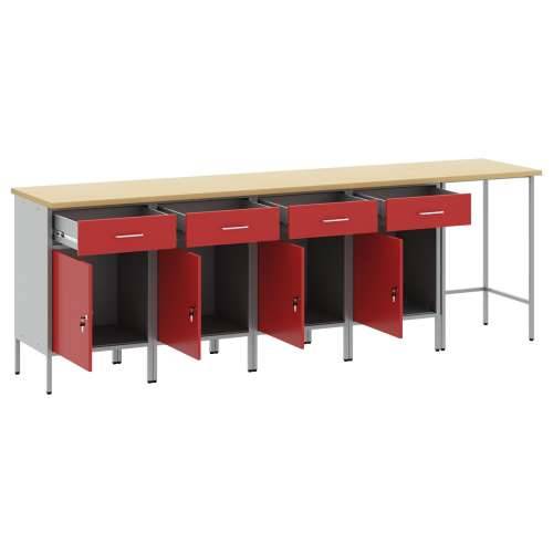 Set radnih ormarića i kutnog stola s 5 komada u crvenom, od drva Cijena