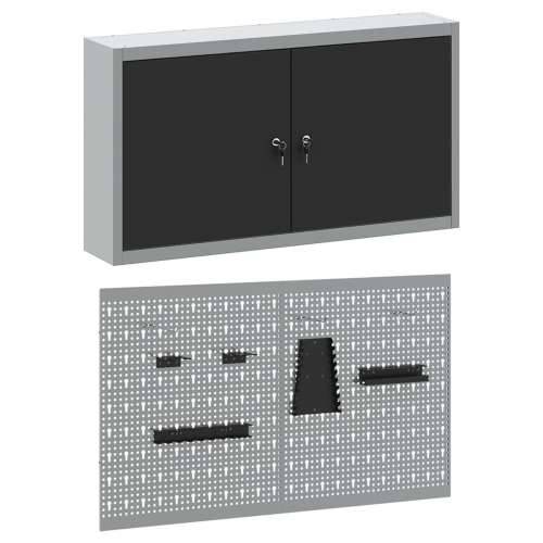 Set od 3 dijela - Kutija za alat i ploča s kukama, zidno montirana, crni metal Cijena