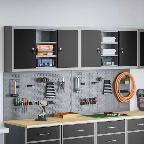 4-dijelni set ormar za alate i pegboard zidni montirani crni metal Cijena