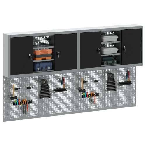 4-dijelni set ormar za alate i pegboard zidni montirani crni metal Cijena