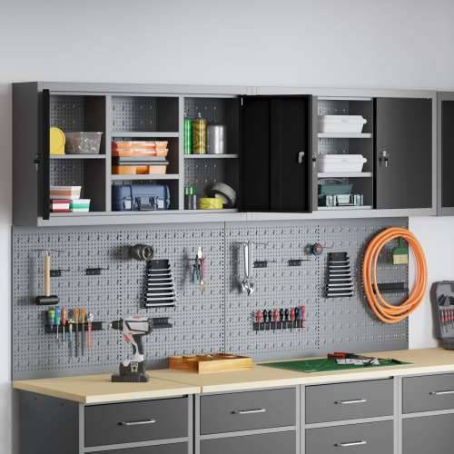 4-dijelni set ormar za alate i pegboard zidni montirani crni metal Cijena
