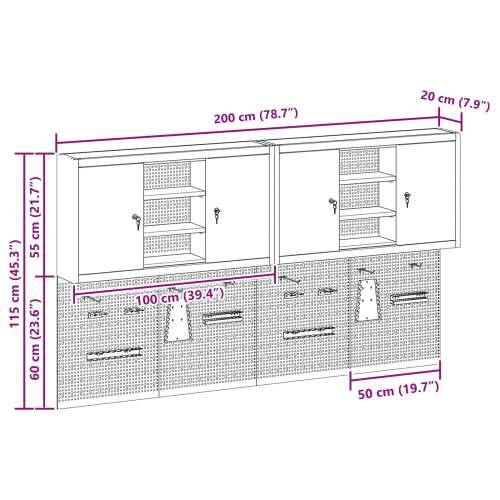 4-dijelni set ormar za alate i pegboard zidni montirani crni metal Cijena