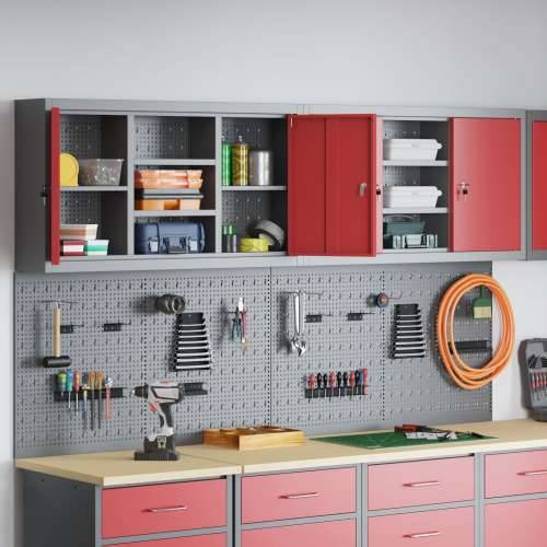 Set Alatnog Ormarića i Ploče s Kuka 4 Dijela Montirano na Zidu Crveni Metal Cijena