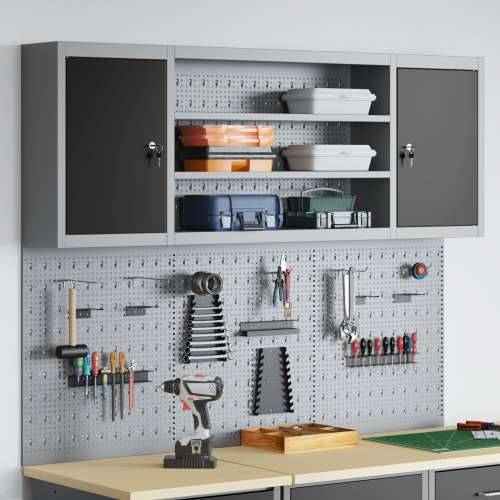 Set alata s ormarom i pegboardom od 6 dijelova, zidna montaža, crni metal Cijena