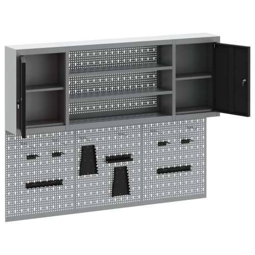 Set alata s ormarom i pegboardom od 6 dijelova, zidna montaža, crni metal Cijena