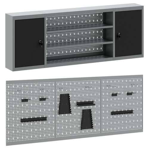 Set alata s ormarom i pegboardom od 6 dijelova, zidna montaža, crni metal Cijena