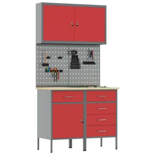 Set radne klupe od 5 dijelova, crveni čelik Cijena