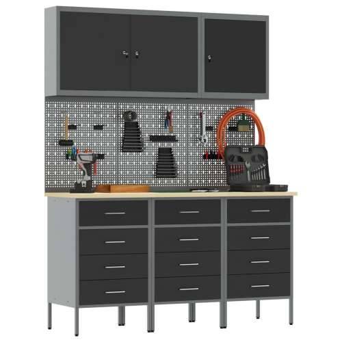 Set radnih klupa od 8 dijelova, crni čelik Cijena