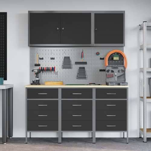 Set radnih klupa od 8 dijelova, crni čelik Cijena