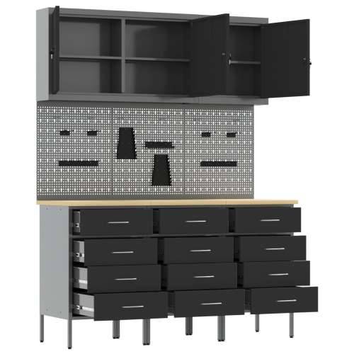 Set radnih klupa od 8 dijelova, crni čelik Cijena