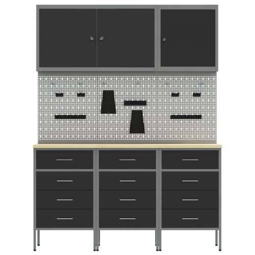 Set radnih klupa od 8 dijelova, crni čelik Cijena