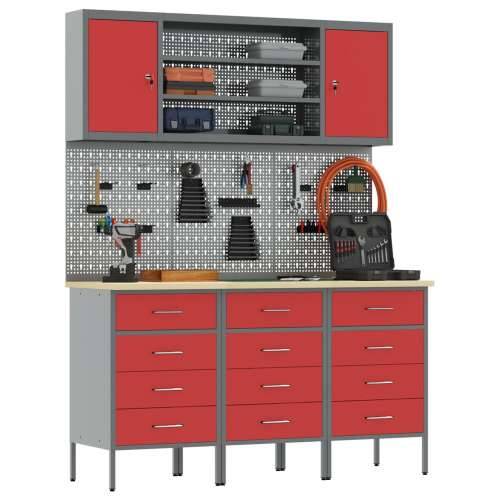 Set radne klupe od 7 dijelova, crvena, čelik Cijena