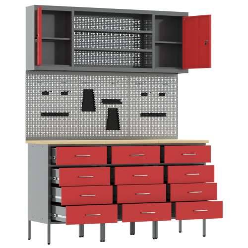 Set radne klupe od 7 dijelova, crvena, čelik Cijena