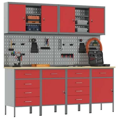 Set od 10 komada radnog ormara i kukama crvena MDF i metal Cijena