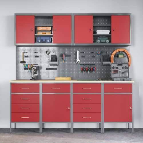 Set od 10 komada radnog ormara i kukama crvena MDF i metal Cijena