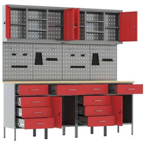 Set od 10 komada radnog ormara i kukama crvena MDF i metal Cijena