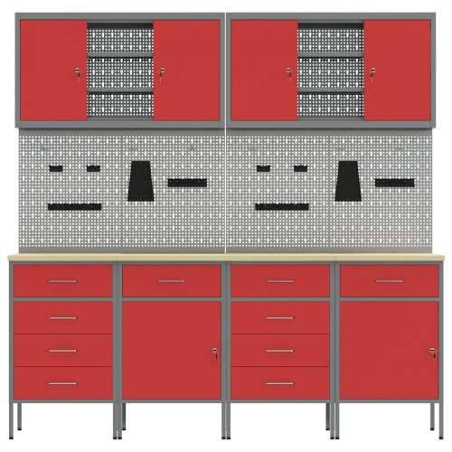 Set od 10 komada radnog ormara i kukama crvena MDF i metal Cijena