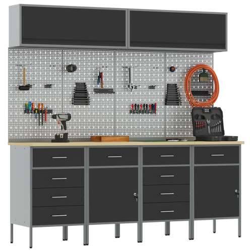 Set s radnim ormarićem i pločom s kukama, 10 komada, crna, MDF i metal Cijena