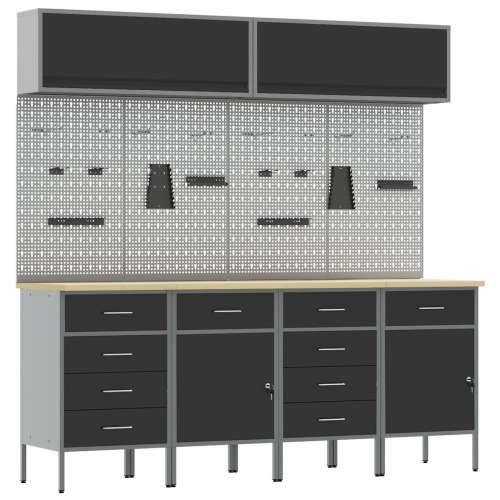 Set s radnim ormarićem i pločom s kukama, 10 komada, crna, MDF i metal Cijena