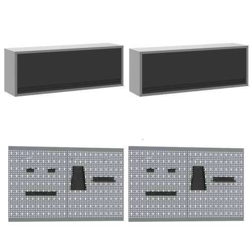 Set s radnim ormarićem i pločom s kukama, 10 komada, crna, MDF i metal Cijena