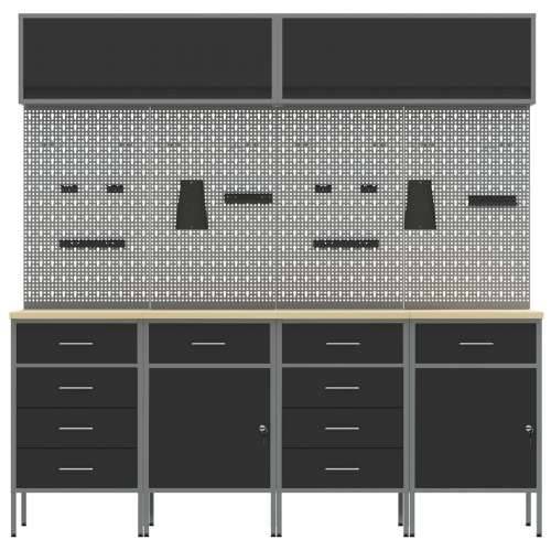 Set s radnim ormarićem i pločom s kukama, 10 komada, crna, MDF i metal Cijena