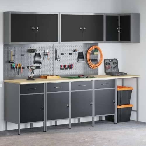 Set od 12 komada radnog ormara i pegboarda, crni MDF i metal Cijena