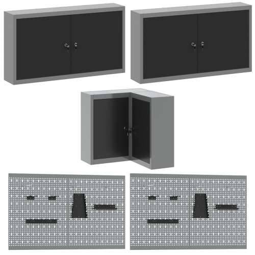 Set od 12 komada radnog ormara i pegboarda, crni MDF i metal Cijena