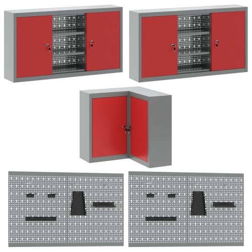 Set od 12 radnih ormarića i ploče s kukama crvene MDF i metala Cijena