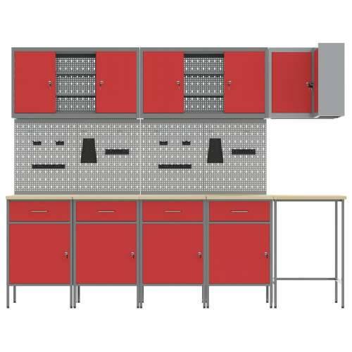 Set od 12 radnih ormarića i ploče s kukama crvene MDF i metala Cijena
