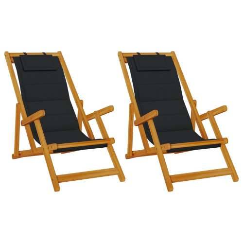 Skup plažnih stolica 2 kom Crno masivno drvo akacija i tekstilen Cijena
