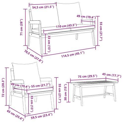 4-dijelni bistro set s jastucima od čvrstog drva akacije Cijena