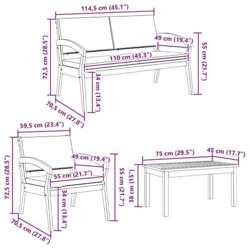 4-dijelni bistro set s jastučićima - Čvrsto bagremovo drvo Cijena