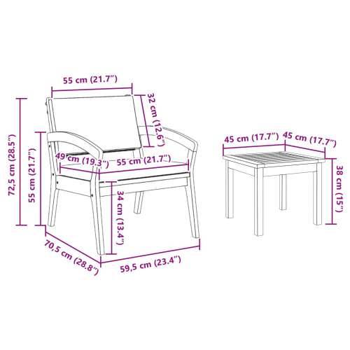 5-dijelni bistro set s jastučićima - Čvrsto bagremovo drvo Cijena