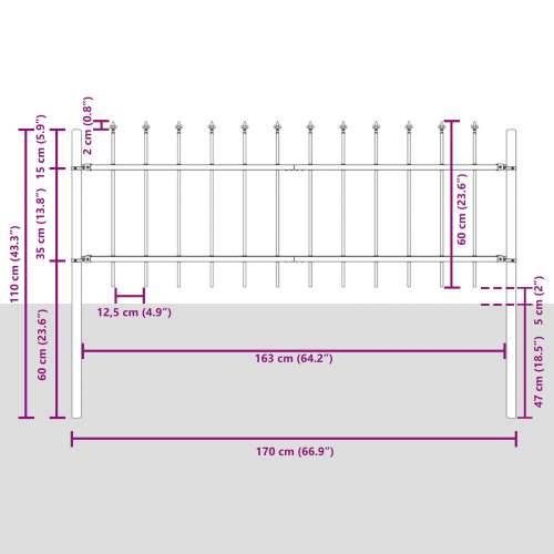Ograde za vrt s vrhom u obliku koplja, bijela, 3,4x0,6 m, čelik Cijena