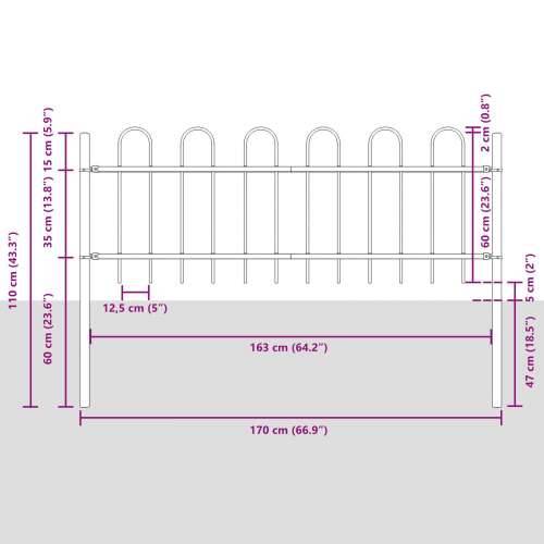 Ograde za vrt s lukom siva 5,1x0,6 m čelik Cijena