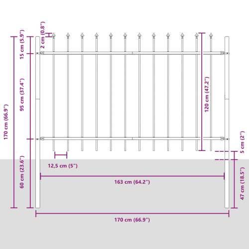 Ograde za vrt s vrhom na koplje Bijela 5,1x1,2 m Čelik Cijena