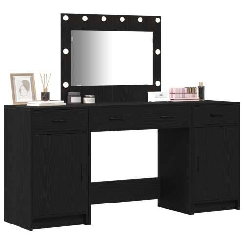 Set toaletnog stola od 3 komada s LED svjetlom, crni, drvo Cijena