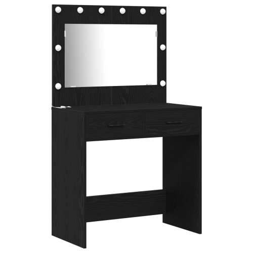 Set toaletnog stola od 3 komada s LED svjetlom, crni, drvo Cijena